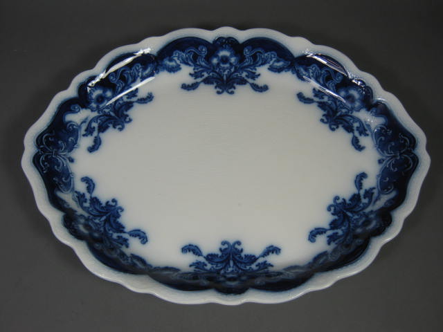 Huge Antique 18" Johnson Bros Flow Blue Oregon Pattern Porcelain Serving Platter
