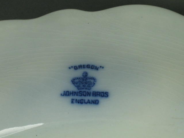 Huge Antique 18" Johnson Bros Flow Blue Oregon Pattern Porcelain Serving Platter 6