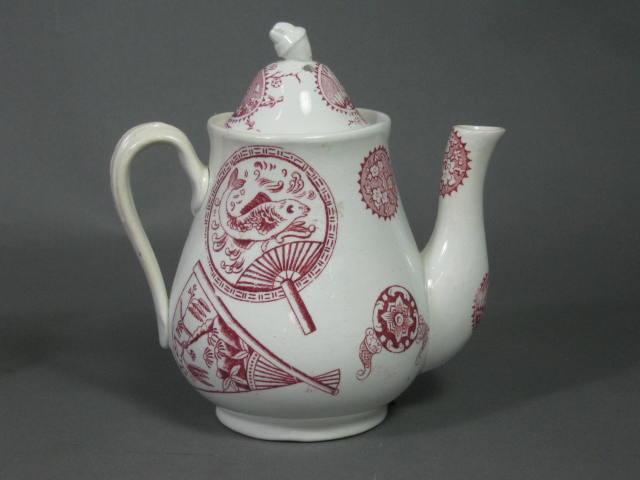 RARE Antique 1800s Staffordshire Childs Tea Set Persia 751 Red Transferware NR! 2