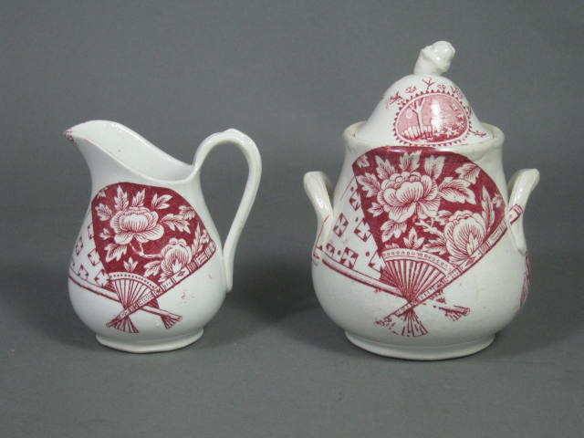 RARE Antique 1800s Staffordshire Childs Tea Set Persia 751 Red Transferware NR! 4