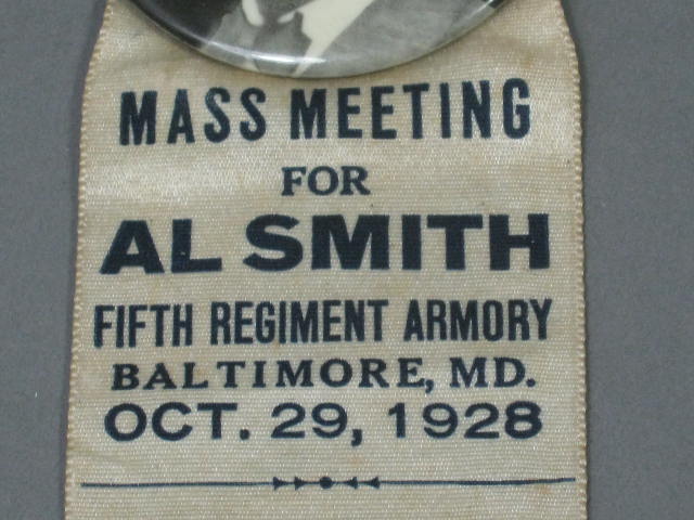 1928 Al Smith Presidential Political Campaign Usher Ribbon W/ Pin Pinback Button 2