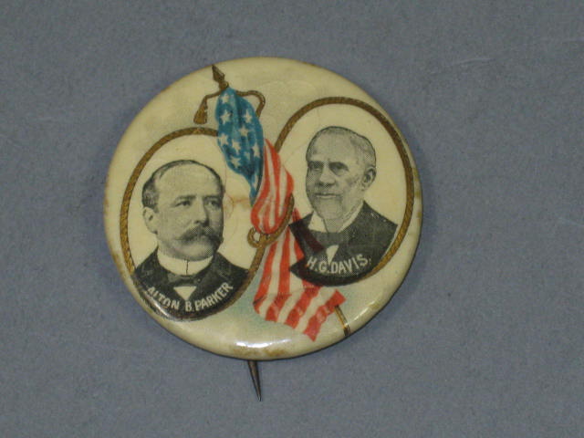 1904 Alton Parker/Henry Davis Presidential Campaign Jugate Pin Pinback Button NR