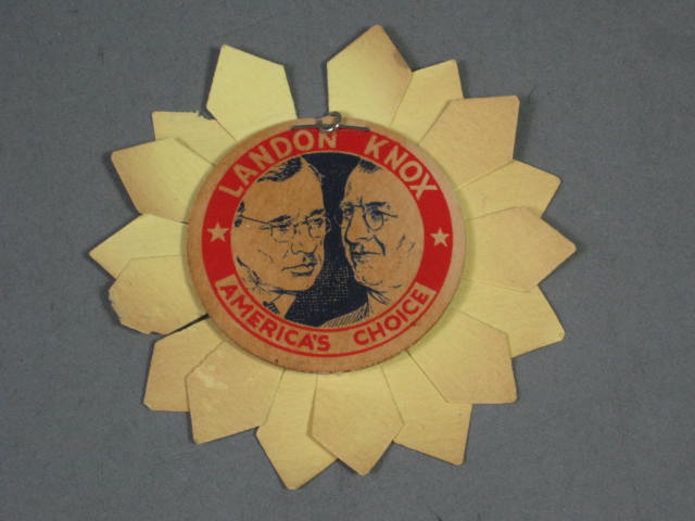 1936 Landon/Knox Political Campaign Jugate Paper Sunflower Pin Pinback Button NR