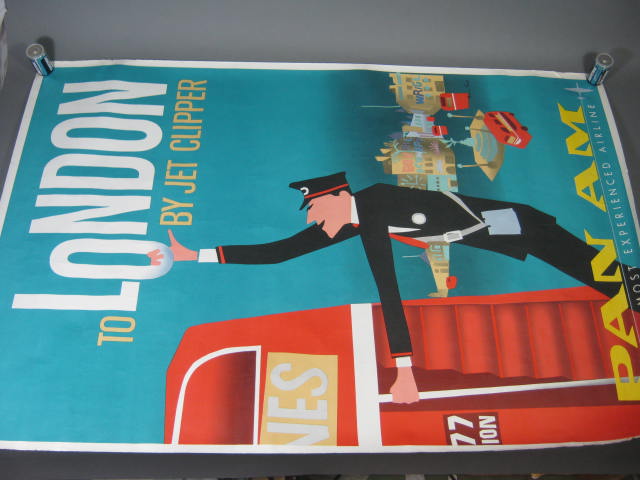 Vtg 1950s 60s Pan Am Airlines Aaron Fine To London By Jet Clipper Travel Poster