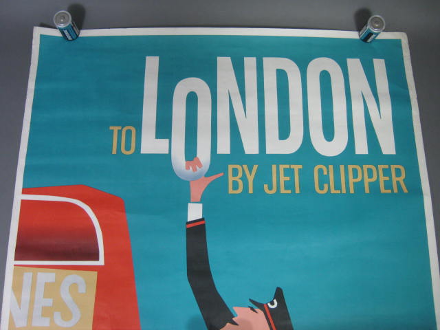 Vtg 1950s 60s Pan Am Airlines Aaron Fine To London By Jet Clipper Travel Poster 1