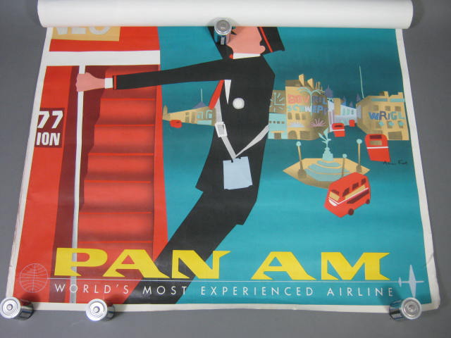 Vtg 1950s 60s Pan Am Airlines Aaron Fine To London By Jet Clipper Travel Poster 2