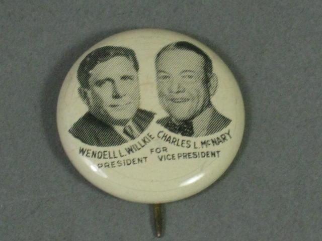 1940 Wendell Willkie/Charles McNary Campaign Jugate Pin Pinback Button Pres/VP