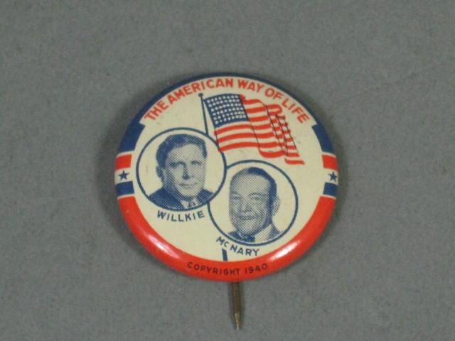 1940 Wendell Willkie/McNary Jugate Campaign Pin Pinback Button American Way Life
