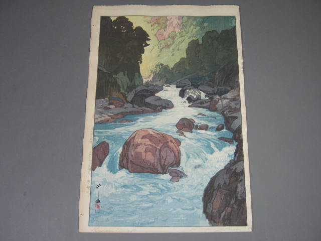 Vtg Original Hiroshi Yoshida Kurobe River Signed Japanese Woodblock Print No Res