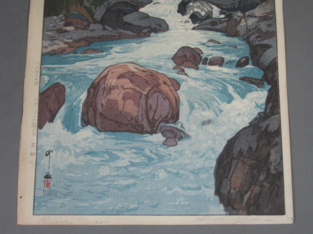 Vtg Original Hiroshi Yoshida Kurobe River Signed Japanese Woodblock Print No Res 2
