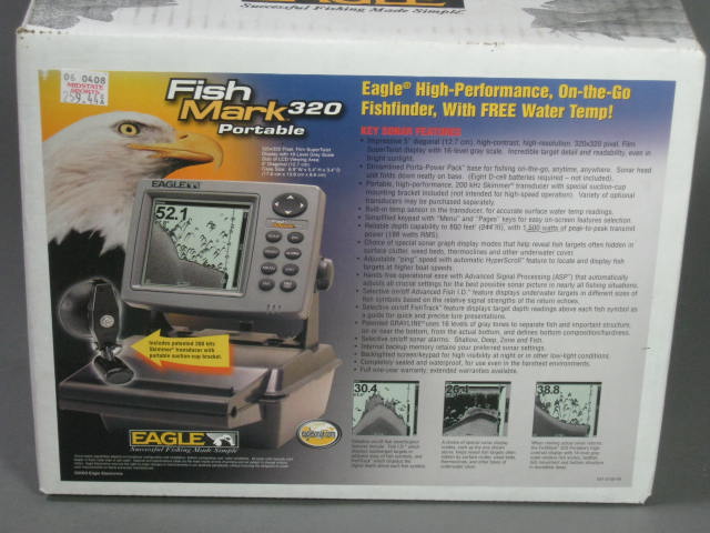 NEW Eagle FishMark 320 Sonar Fishfinder 5" Display 800 Foot Depth Temp Sensor NR 1