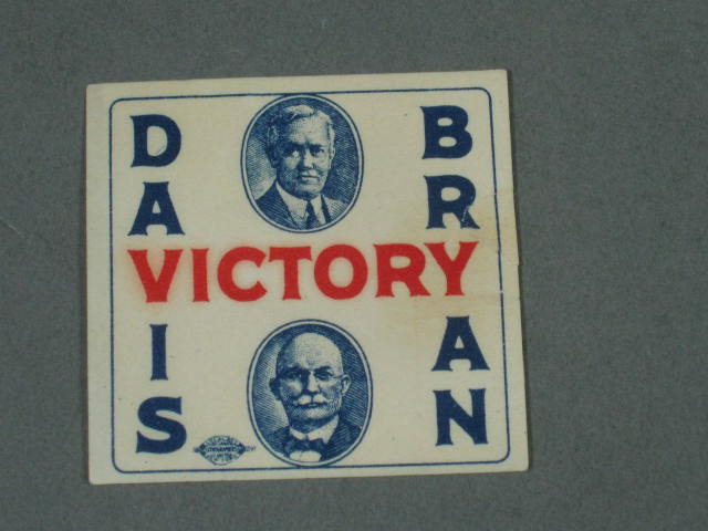 1924 John Davis/Charles Bryan Square Political Campaign Victory Sticker 1 1/2"