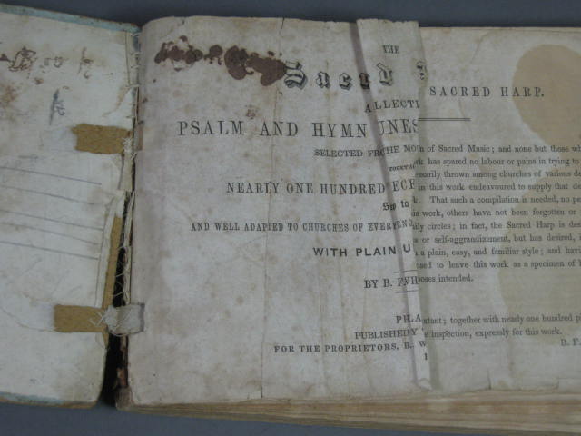 Original Antique 1847 Collins Sacred Harp Psalm Hymn Song Music Book No Reserve 7