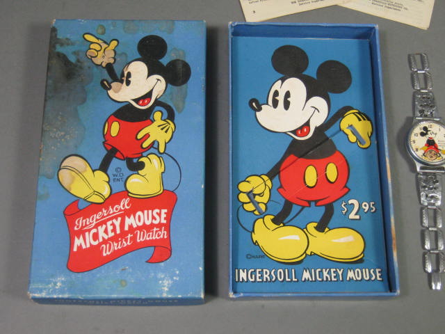 Vtg 1930s 1940s Mickey Mouse Ingersoll US Time Watch Rogers Spoon Lot Orig Box 3