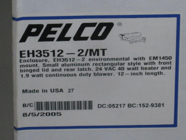 NEW Pelco EH3512-2/MT Security Camera Enclosure w/EM1450 Mount Heater/Blower NR! 1