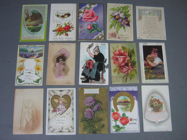 Early 1900s Antique Postcard Lot 14 RPPC Battle of Flowers Texas Xmas Easter NR! 15