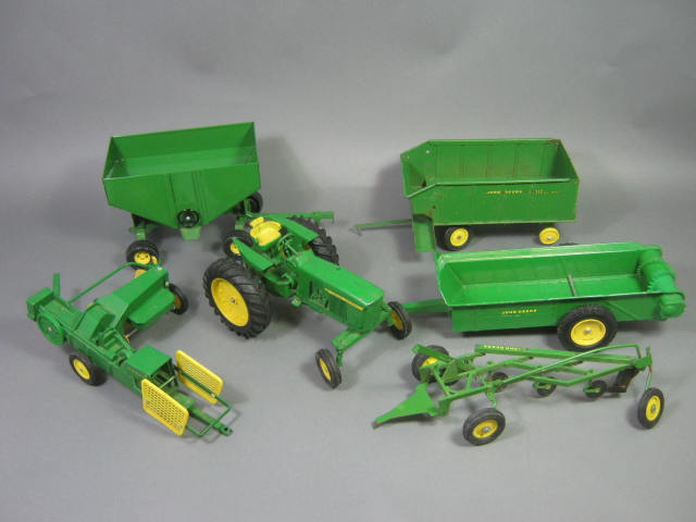 Vtg Ertl John Deere Tin Metal Toy Lot Tractor 112 Chuck Wagon Hay Baler Plow NR!