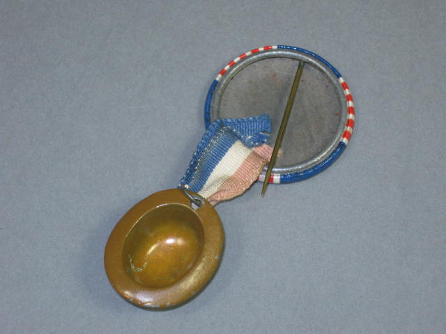 1928 Alfred Al Smith Derby Bowler Hat Campaign Pin Pinback Button W/ Ribbon NR! 2