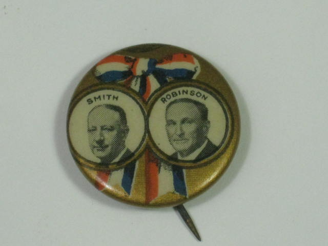 1928 Alfred Al E Smith/Robinson Jugate Ribbon Campaign Pin Pinback Button 7/8"