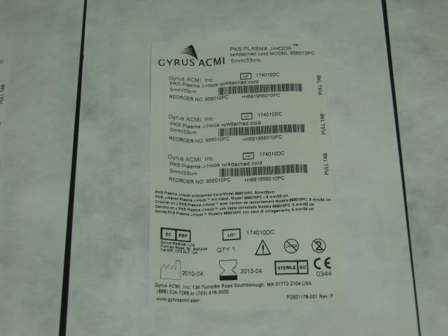 5 New GYRUS ACMI PKS Plasma J-Hook W/ Attached Cord Model 956010PC 5mm/33cm NR! 2