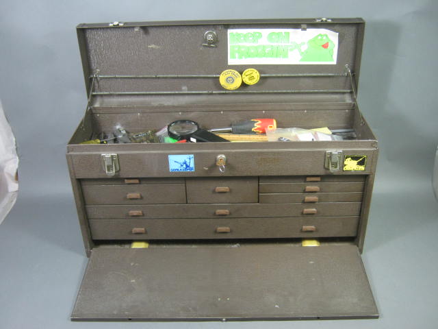 Kennedy Machinist 8-Drawer Tool Box Chest W/Starrett 178 272 A Brown Sharpe+ 526 1