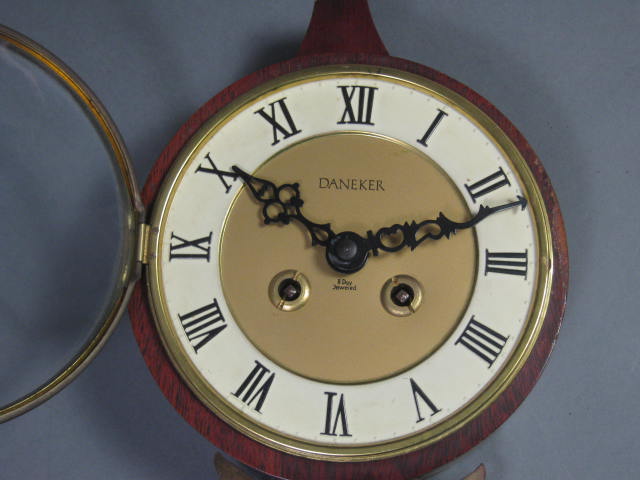 Vtg Antique Daneker Wall Clock W/ German 8-Day Jeweled Movement + Key Germany NR 1