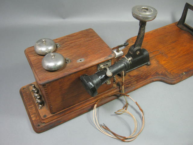 Vtg Antique Crank Wall Phone W/ Mouth Ear Piece Transmitter 4-Bar Magneto Bell + 3