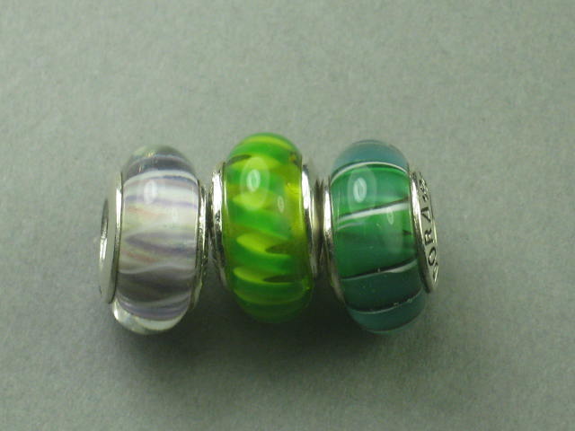 Authentic Pandora Sterling Silver Bracelet W/ 3 925 ALE Murano Glass Beads + Box 2