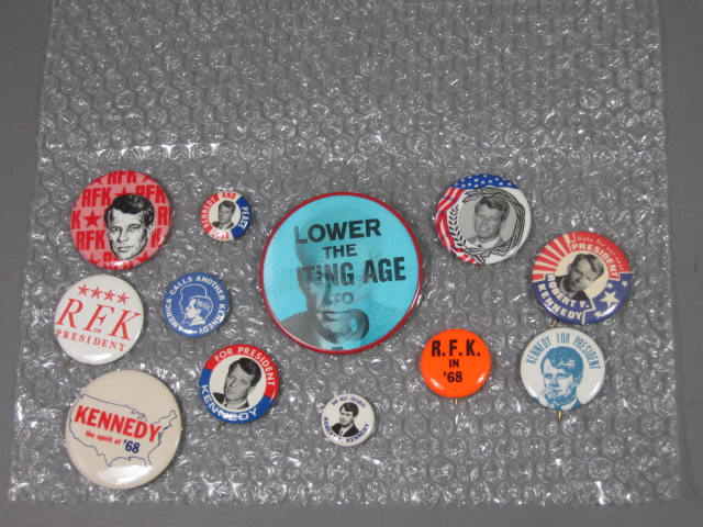 12 Vtg 1968 Robert Bobby Kennedy RFK Campaign Pin Pinback Button Lot Flasher+ NR
