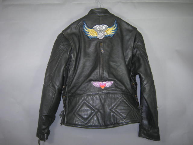 Womens Ladies USA Bikers Dream Apparel Black Leather Motorcycle Jacket Coat XL 2