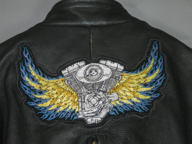 Womens Ladies USA Bikers Dream Apparel Black Leather Motorcycle Jacket Coat XL 3