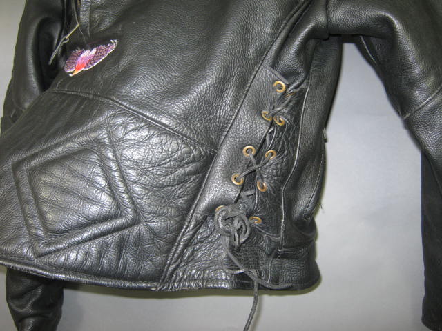 Womens Ladies USA Bikers Dream Apparel Black Leather Motorcycle Jacket Coat XL 5
