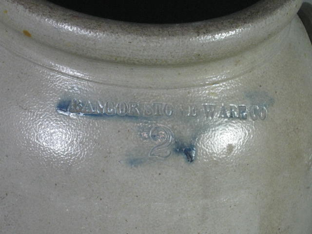 Antique Bangor Maine #2 Stoneware Salt Glaze Glazed Crock Jug Cobalt Blue NR! 4