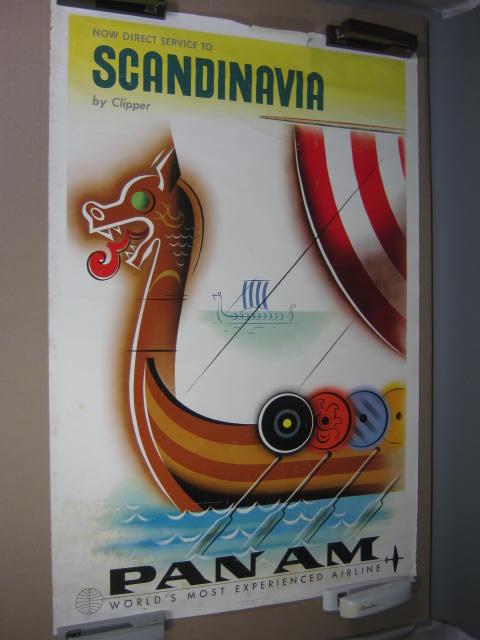1958 Jean Carlu Pan Am American Airline Travel Poster Scandinavia By Clipper NR!