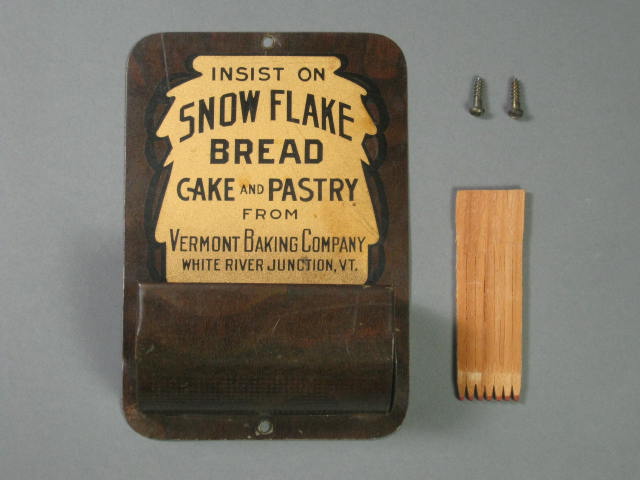 Vtg Antique Vermont Baking Company Tin Advertising Match Holder Safe Striker NR!