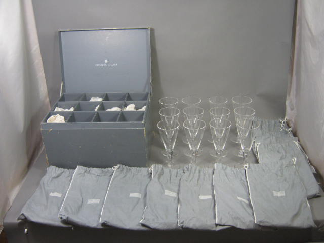 12 Vtg Steuben 8.25" Glasses Crystal Teardrop Stem Set Lot W/ Box Signed 1950s