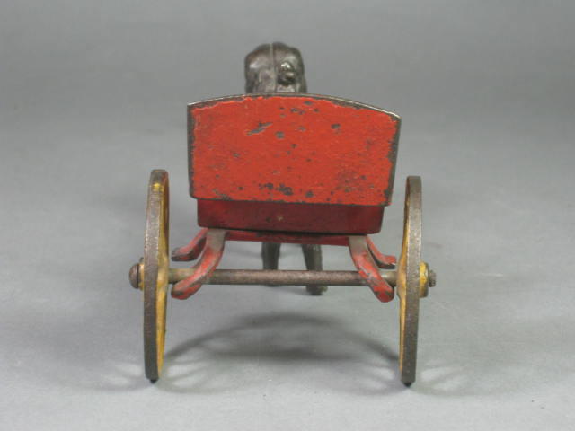 Original Antique Harris Cast Iron Dog Pulling Wagon Buggy Cart Figurine Toy 7" 6