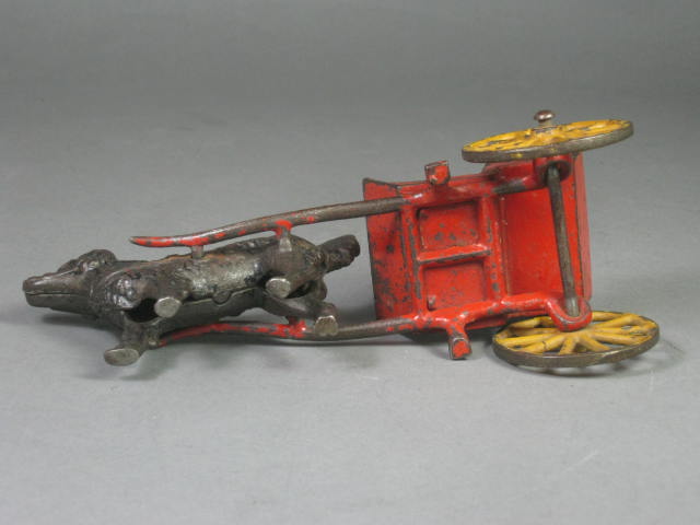 Original Antique Harris Cast Iron Dog Pulling Wagon Buggy Cart Figurine Toy 7" 8