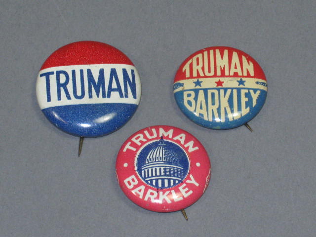 3x 1948 Harry Truman/Alben Barkley Campaign Pin Pinback Button Set Lot Capitol +