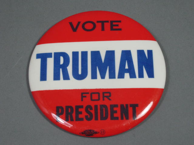 1948 Harry Truman/Barkley Campaign Pin Pinback Button 3.5" 3 1/2" Vote President
