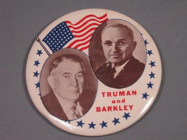 1948 Harry Truman/Alben Barkley Campaign Jugate Pin Pinback Button 3.5" 3 1/2"