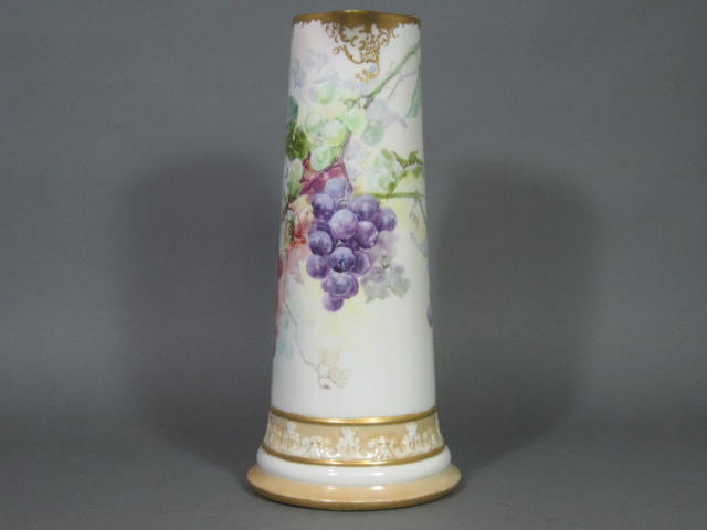 Antique 1901 Hand Painted 14" Belleek Pitcher Tankard Grape Design Artist Signed 2