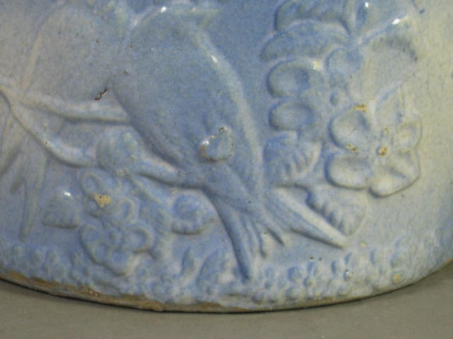 Antique Blue Stoneware Salt Glazed Love Birds Lovebirds Biscuit Jar Canister NR! 5