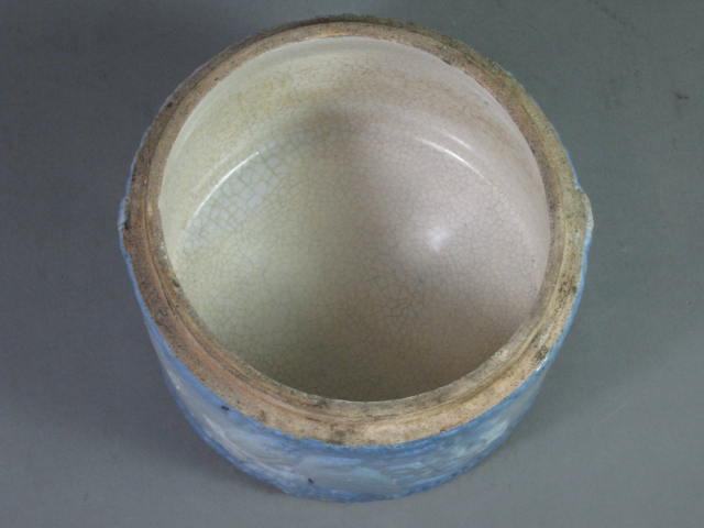 Antique Blue Stoneware Salt Glazed Love Birds Lovebirds Biscuit Jar Canister NR! 7