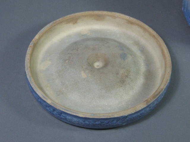 Antique Blue Stoneware Salt Glazed Love Birds Lovebirds Biscuit Jar Canister NR! 8