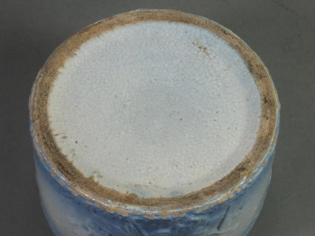 Antique Blue Stoneware Salt Glazed Love Birds Lovebirds Biscuit Jar Canister NR! 10