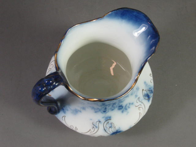 Antique Wheeling Pottery LaBelle Flow Blue Pitcher 6.5" Inches Gilt Gold Painted 6