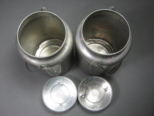 2 Vtg Leyse 4-Qt Quart Aluminum Milk Pail Can Jug Bucket W/Bail Handle Lid Cover 2
