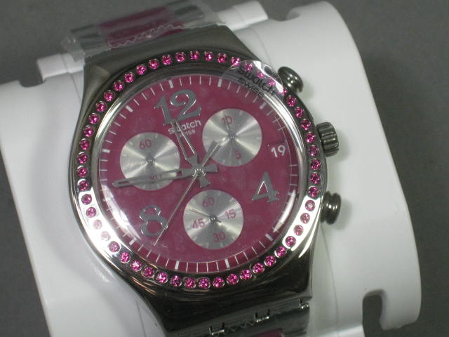 Ladies New Swatch Irony Secret Thought Raspberry Chrono Watch Pink YCS555G NR! 1