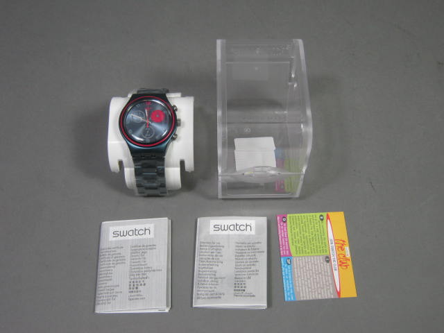 Mens New Swatch Irony Fuchsia Circle Chrono Standard Watch Aluminum YCN4007AG NR